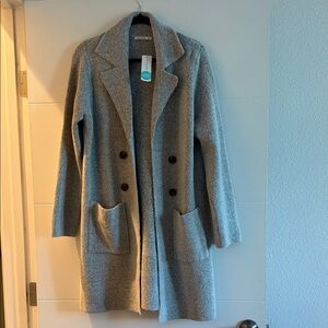 Pink Clover Light Grey Double-Breasted Sweater Coat